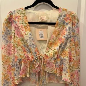 Dance It Out Top - Floral Tie-Front Crop Top with Bell Sleeves